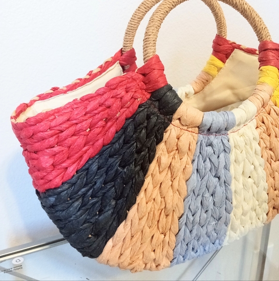 Raffia Crossi handmade paper woven multicolor vacation summer rattan clutch bag - Picture 4 of 9